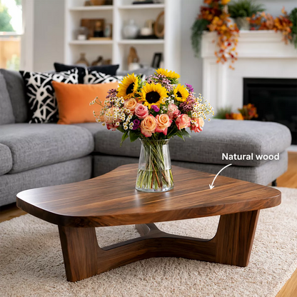 Organic Solid Wood Coffee Table With Sculptural Open Base And Rounded Edges For Modern Living Room - Livewoodcraft - 10
