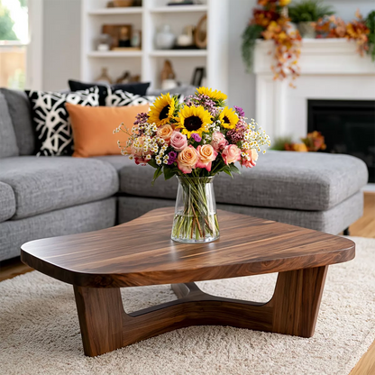 Organic Solid Wood Coffee Table With Sculptural Open Base And Rounded Edges For Modern Living Room - Livewoodcraft - 2
