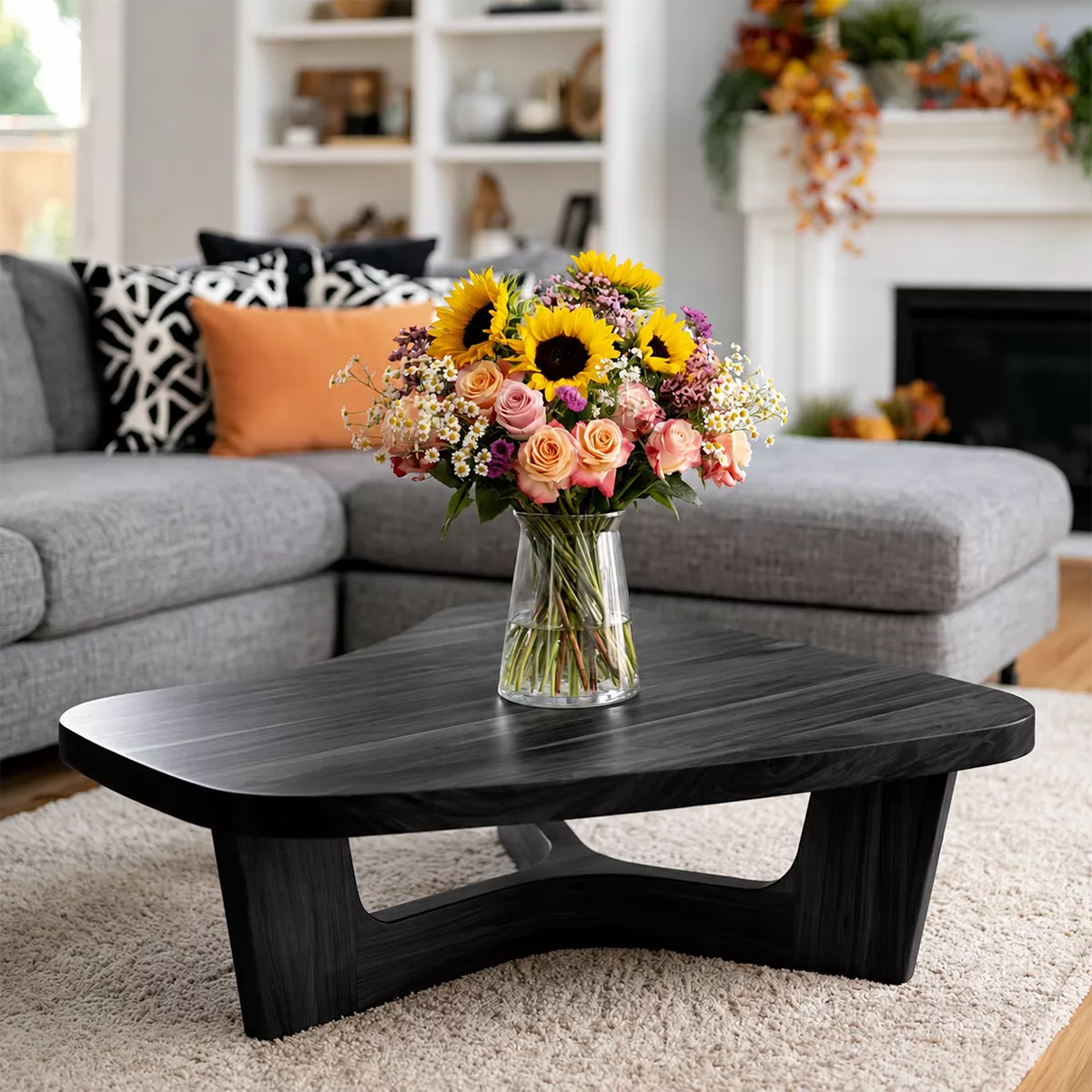 Organic Solid Wood Coffee Table With Sculptural Open Base And Rounded Edges For Modern Living Room - Livewoodcraft - 3