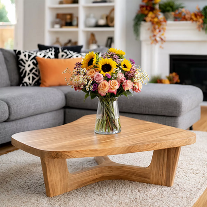 Organic Solid Wood Coffee Table With Sculptural Open Base And Rounded Edges For Modern Living Room - Livewoodcraft - 4