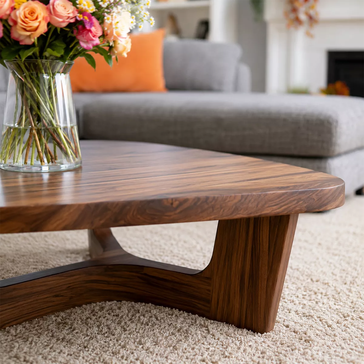Organic Solid Wood Coffee Table With Sculptural Open Base And Rounded Edges For Modern Living Room - Livewoodcraft - 5