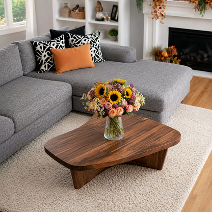 Organic Solid Wood Coffee Table With Sculptural Open Base And Rounded Edges For Modern Living Room - Livewoodcraft - 6