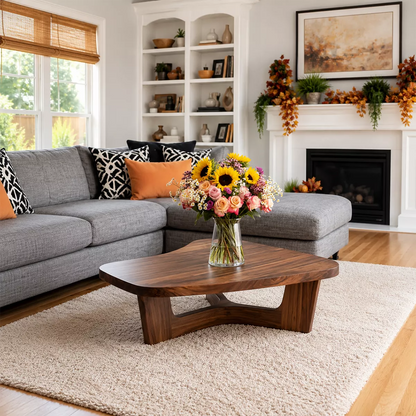 Organic Solid Wood Coffee Table With Sculptural Open Base And Rounded Edges For Modern Living Room - Livewoodcraft - 8