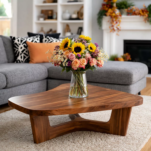 Organic Solid Wood Coffee Table With Sculptural Open Base And Rounded Edges For Modern Living Room - Livewoodcraft
