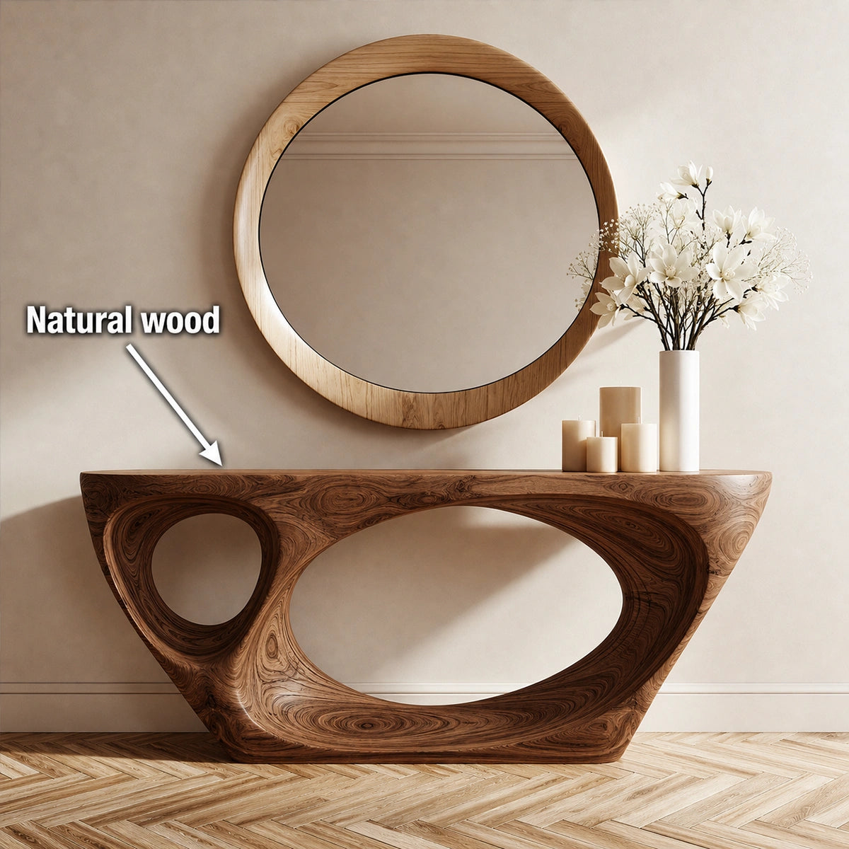 Organic Void Natural Solid Wood Console Table with Sculptural Open Base - Livewoodcraft - 10