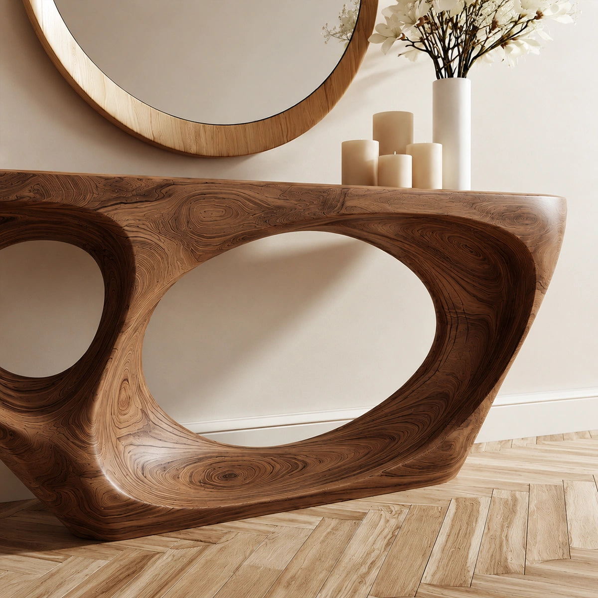 Organic Void Natural Solid Wood Console Table with Sculptural Open Base - Livewoodcraft - 2