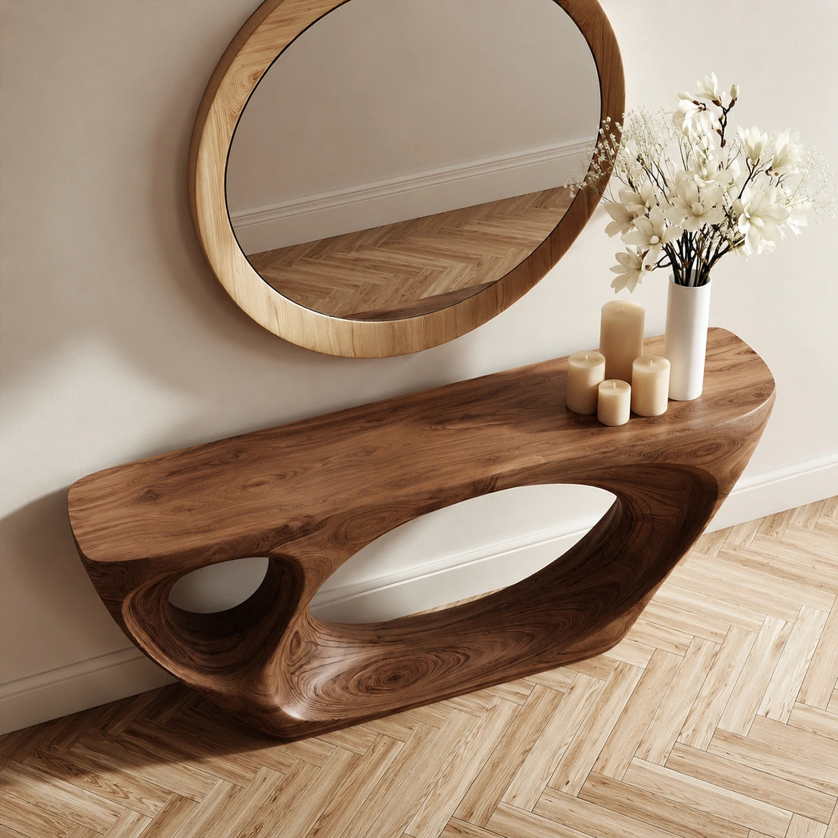Organic Void Natural Solid Wood Console Table with Sculptural Open Base - Livewoodcraft - 3