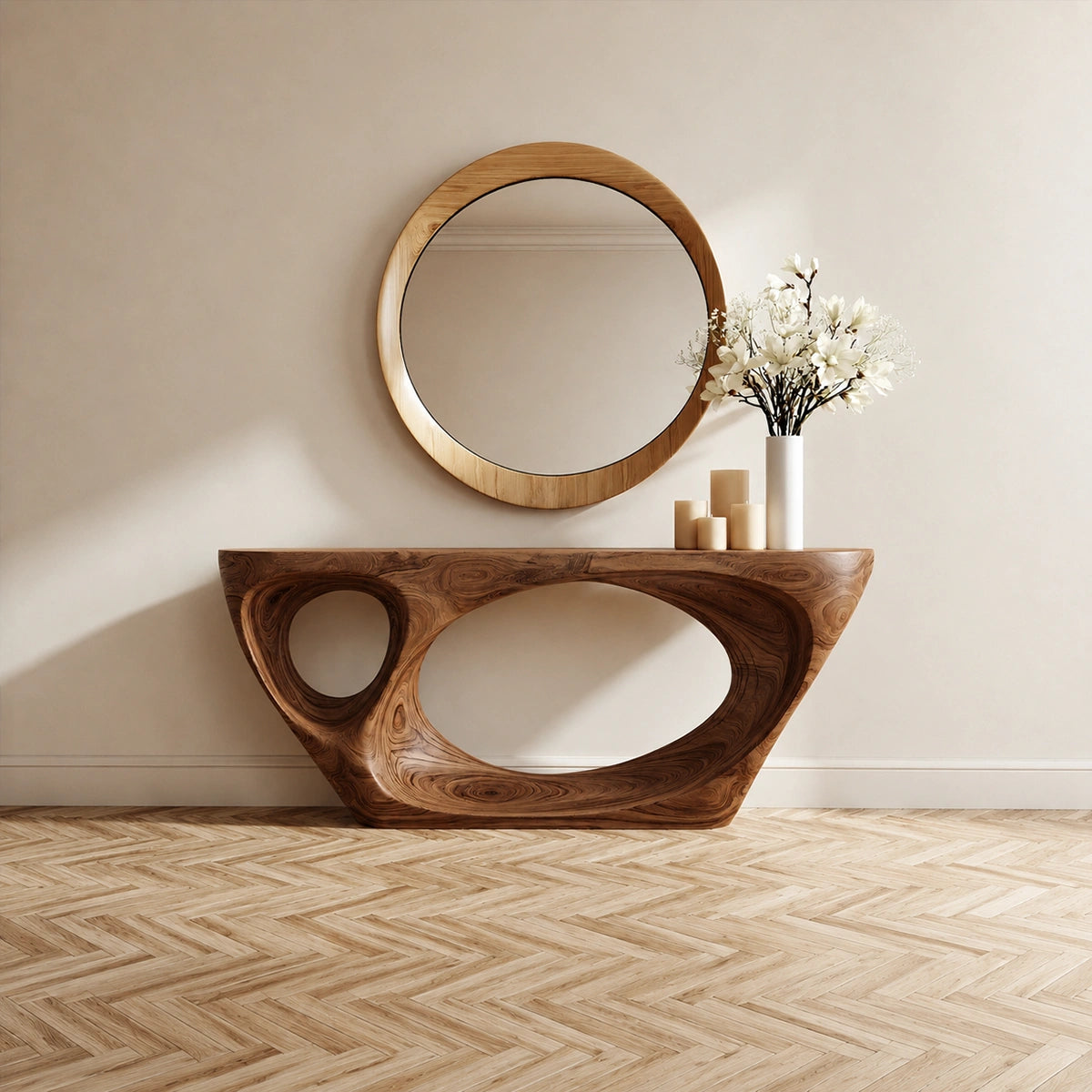 Organic Void Natural Solid Wood Console Table with Sculptural Open Base - Livewoodcraft - 4