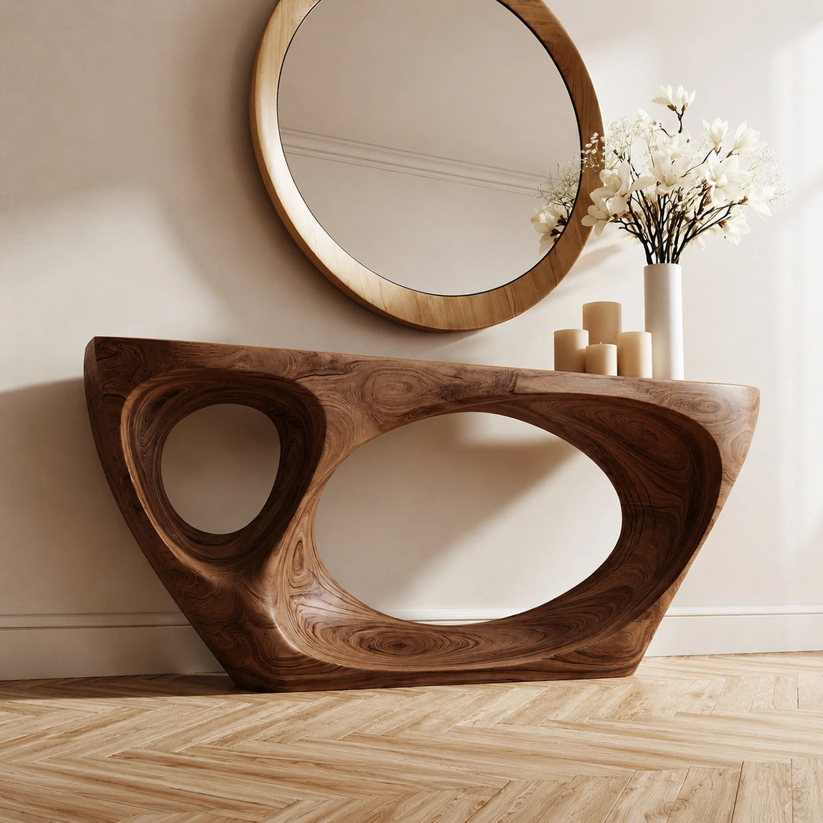 Organic Void Natural Solid Wood Console Table with Sculptural Open Base - Livewoodcraft - 5