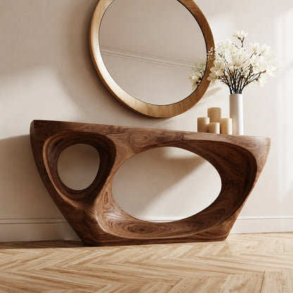 Organic Void Natural Solid Wood Console Table with Sculptural Open Base - Livewoodcraft - 5