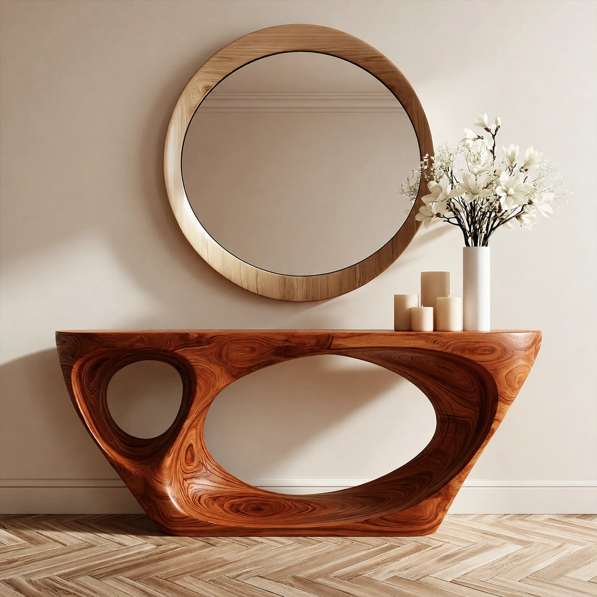 Organic Void Natural Solid Wood Console Table with Sculptural Open Base - Livewoodcraft - 6