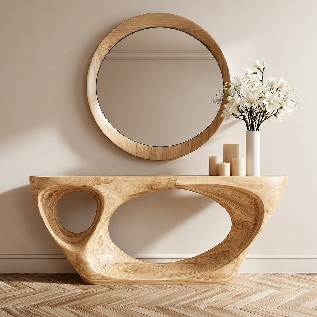 Organic Void Natural Solid Wood Console Table with Sculptural Open Base - Livewoodcraft - 7