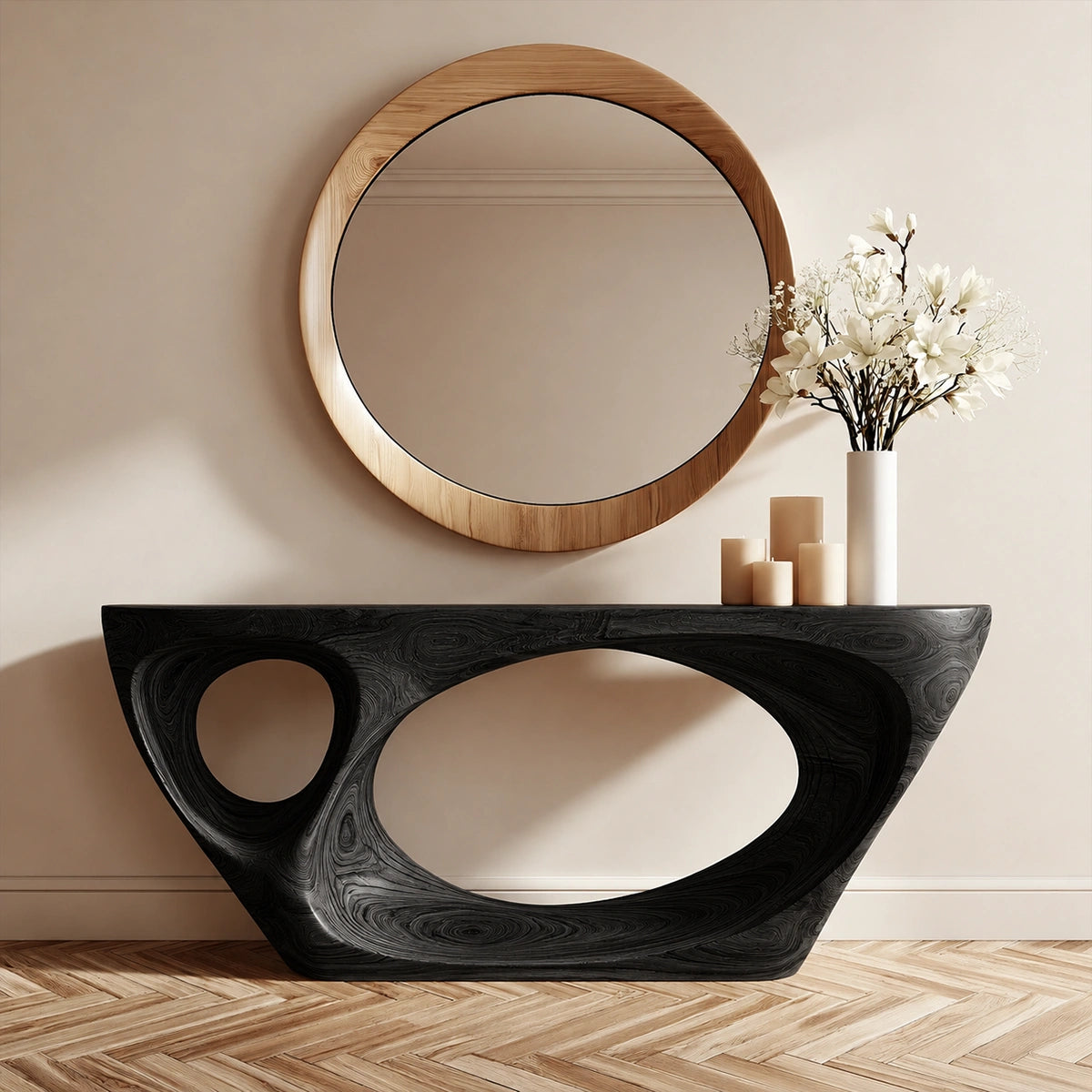 Organic Void Natural Solid Wood Console Table with Sculptural Open Base - Livewoodcraft - 8