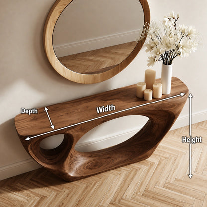 Organic Void Natural Solid Wood Console Table with Sculptural Open Base - Livewoodcraft - 9