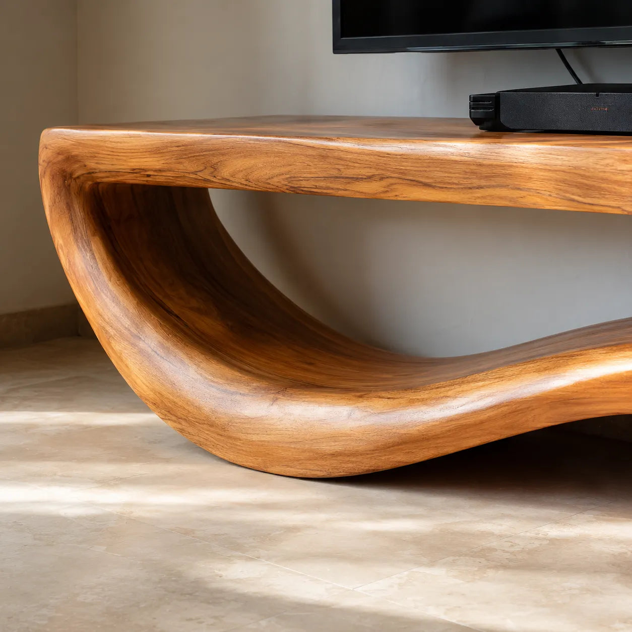 Organic Wave Natural Solid Wood TV Stand with Sculptural Open Design - Livewoodcraft - 9
