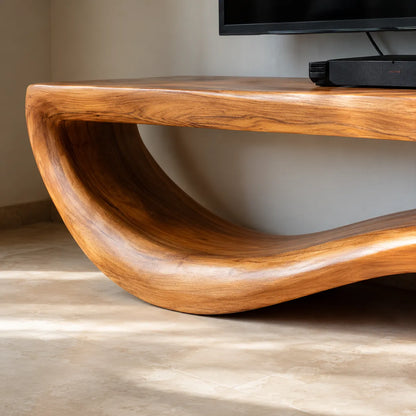 Organic Wave Natural Solid Wood TV Stand with Sculptural Open Design - Livewoodcraft - 9