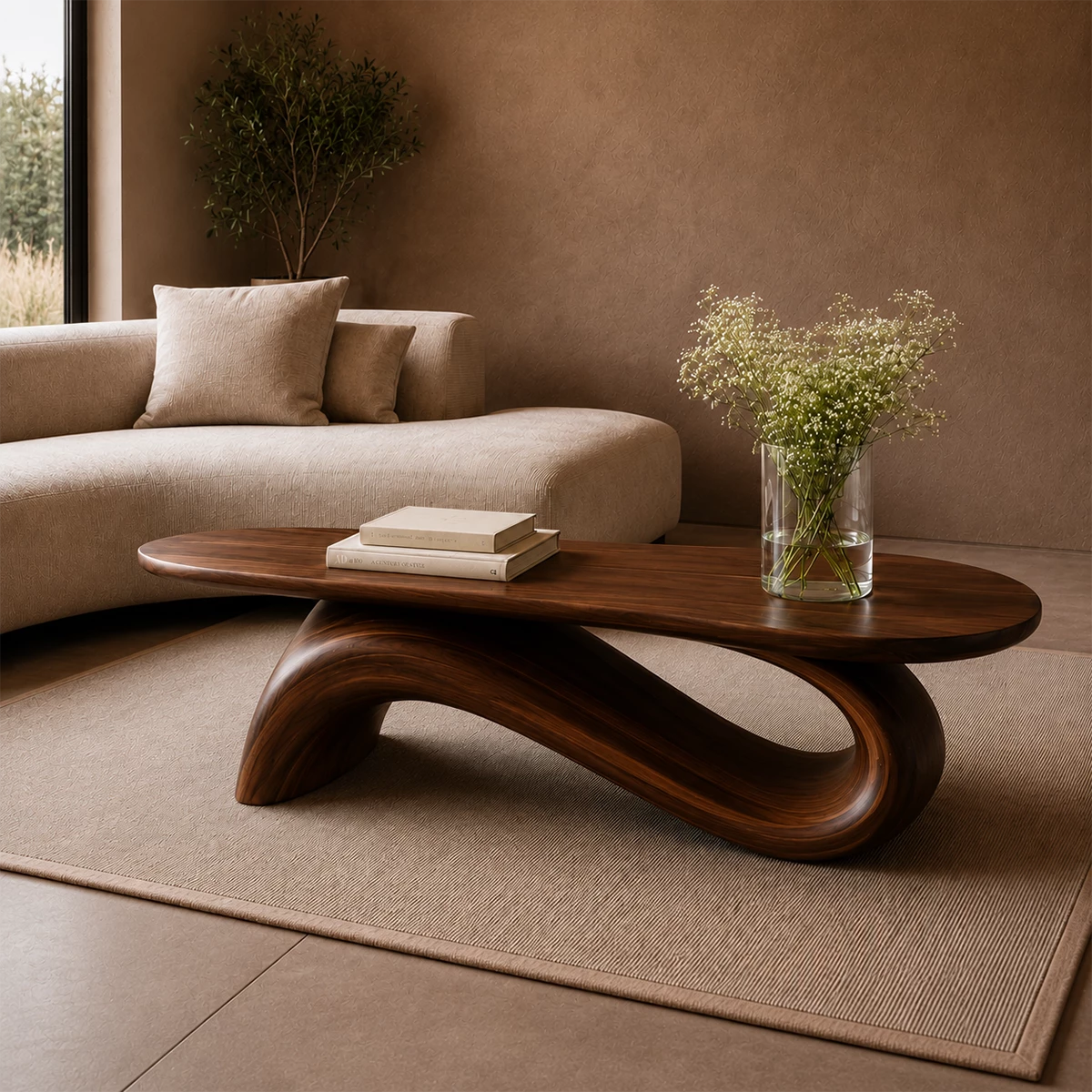 Organic Wave Wood Coffee Table – Sculptural Natural Wood Center Table for Modern Living Room - Livewoodcraft - 10