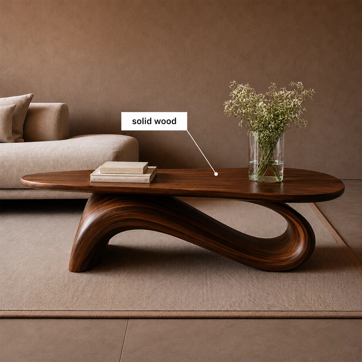 Organic Wave Wood Coffee Table – Sculptural Natural Wood Center Table for Modern Living Room - Livewoodcraft - 2
