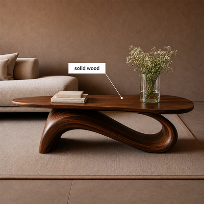 Organic Wave Wood Coffee Table – Sculptural Natural Wood Center Table for Modern Living Room - Livewoodcraft - 2