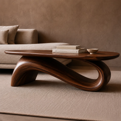 Organic Wave Wood Coffee Table – Sculptural Natural Wood Center Table for Modern Living Room - Livewoodcraft - 5