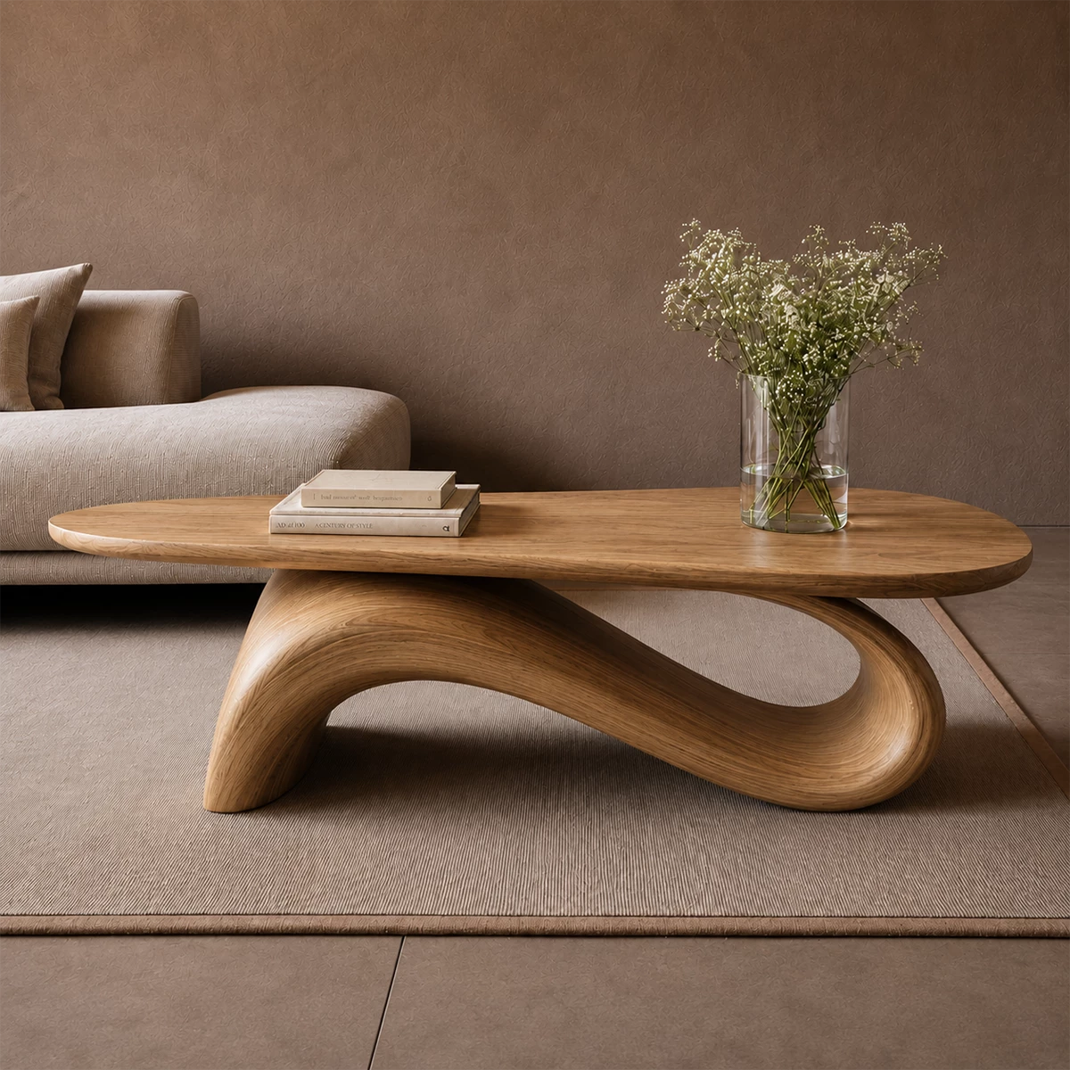 Organic Wave Wood Coffee Table – Sculptural Natural Wood Center Table for Modern Living Room - Livewoodcraft - 6