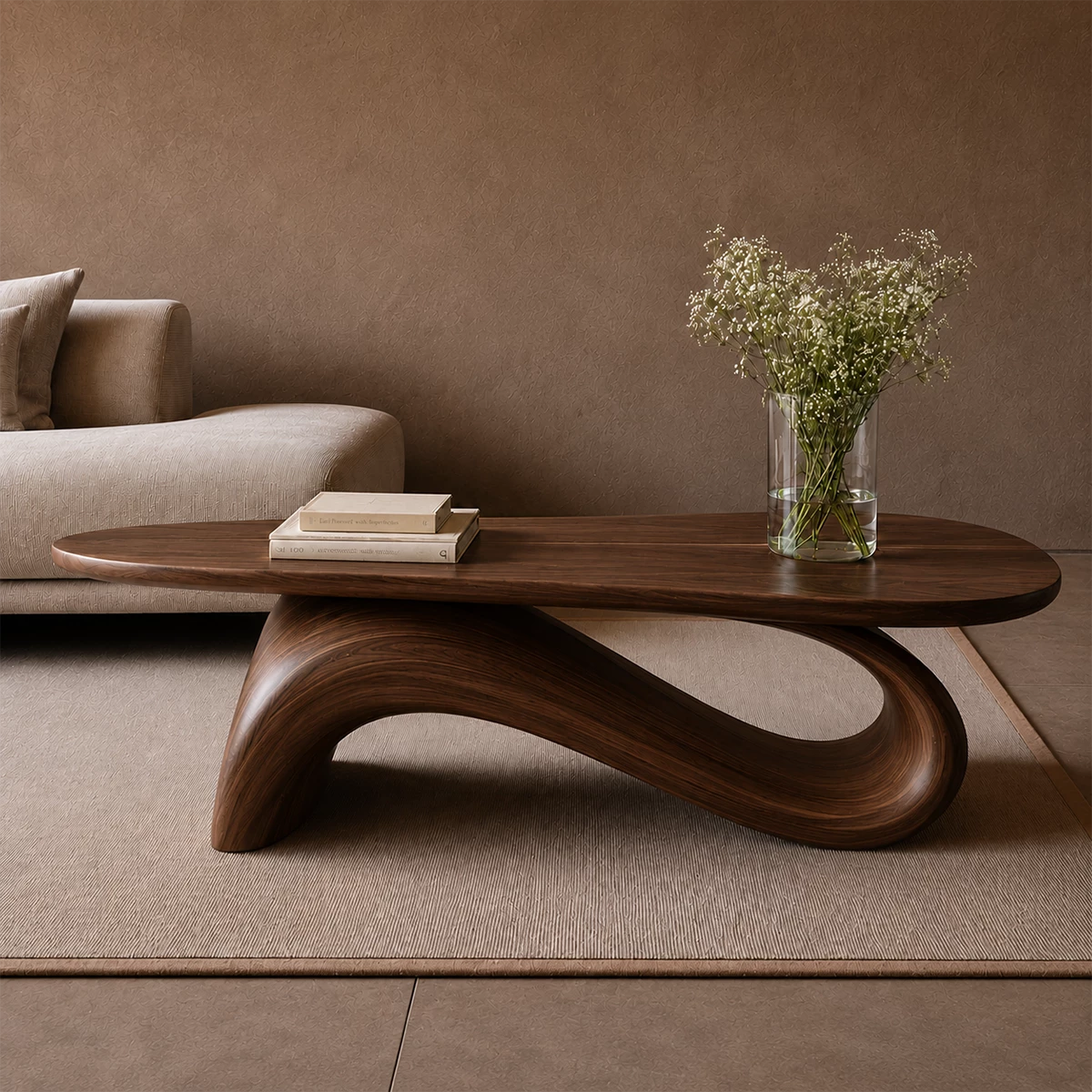 Organic Wave Wood Coffee Table – Sculptural Natural Wood Center Table for Modern Living Room - Livewoodcraft - 8