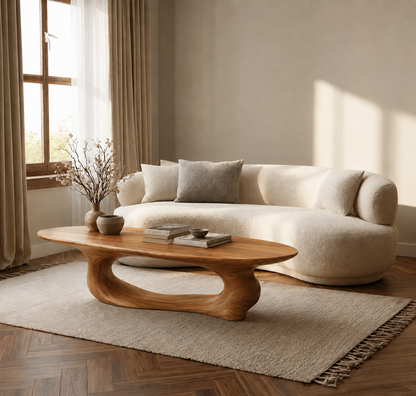 Organic Wave Wood Coffee Table – Sculptural Natural Wood Center Table for Modern Living Room - Livewoodcraft - 8960 - 10