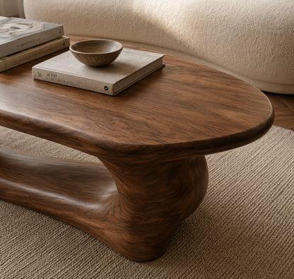 Organic Wave Wood Coffee Table – Sculptural Natural Wood Center Table for Modern Living Room - Livewoodcraft - 8960 - 11