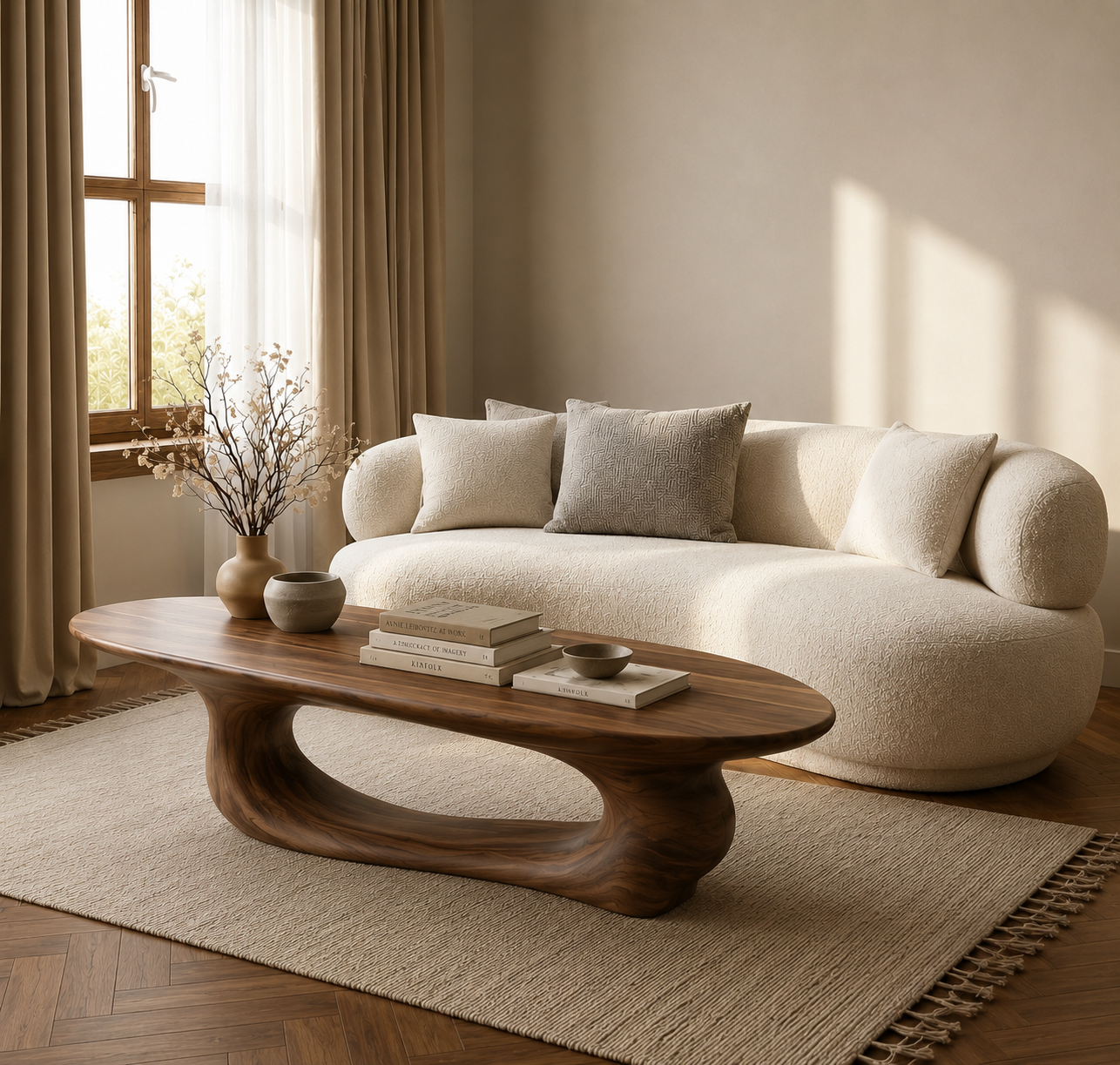 Organic Wave Wood Coffee Table – Sculptural Natural Wood Center Table for Modern Living Room - Livewoodcraft - 8960 - 2