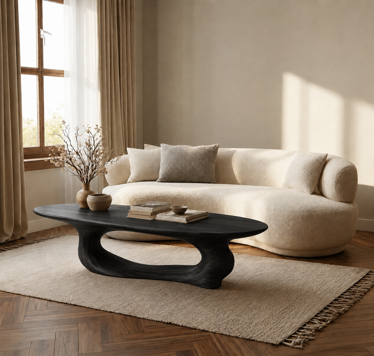 Organic Wave Wood Coffee Table – Sculptural Natural Wood Center Table for Modern Living Room - Livewoodcraft - 8960 - 3
