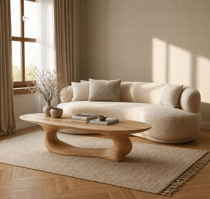 Organic Wave Wood Coffee Table – Sculptural Natural Wood Center Table for Modern Living Room - Livewoodcraft - 8960 - 4