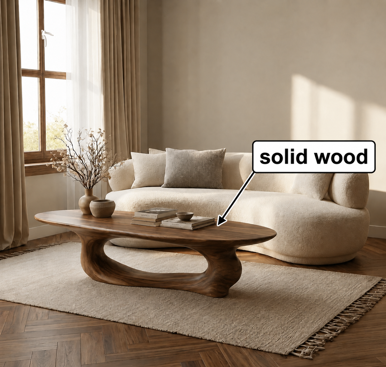Organic Wave Wood Coffee Table – Sculptural Natural Wood Center Table for Modern Living Room - Livewoodcraft - 8960 - 5