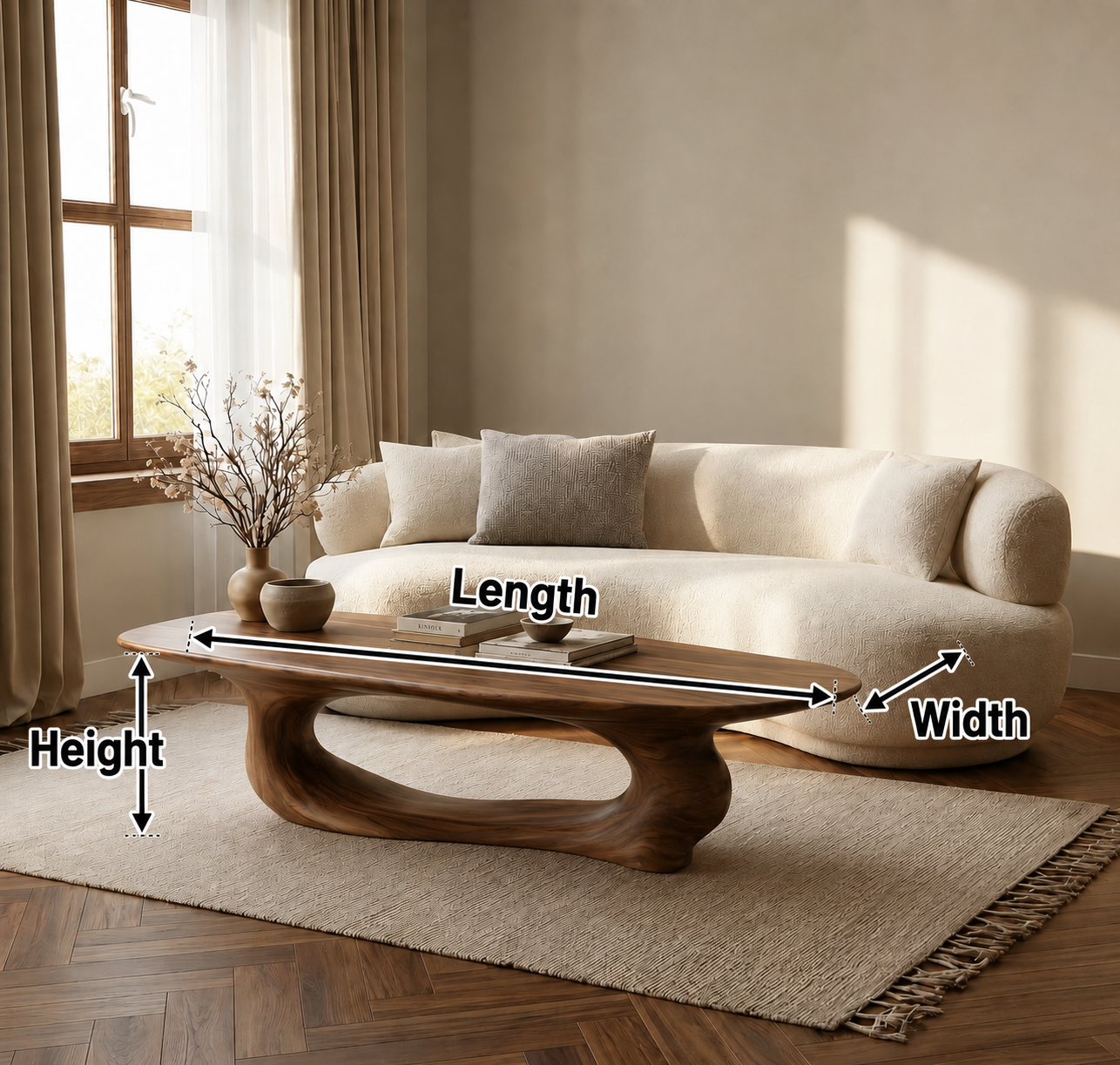 Organic Wave Wood Coffee Table – Sculptural Natural Wood Center Table for Modern Living Room - Livewoodcraft - 8960 - 6