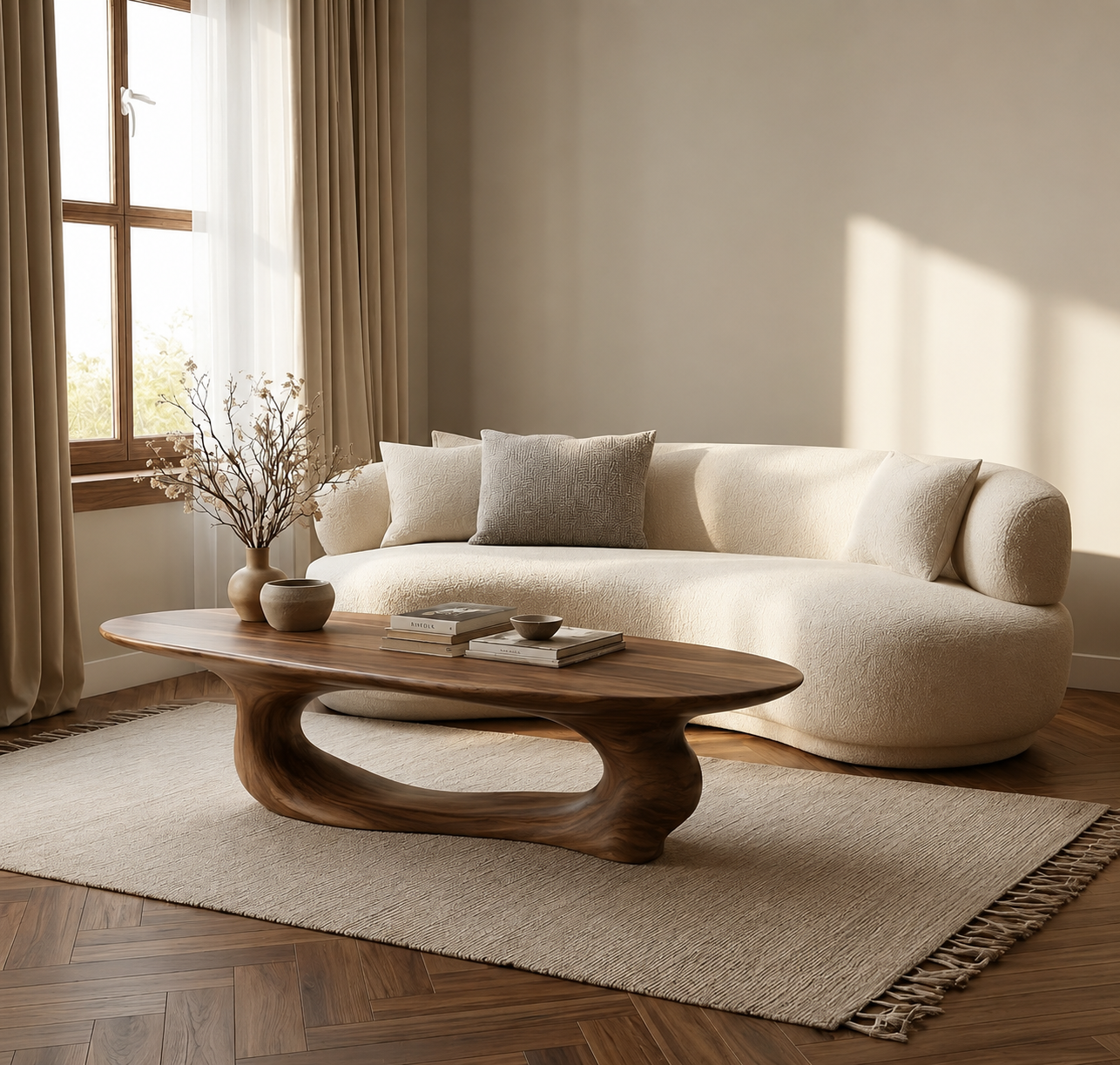 Organic Wave Wood Coffee Table – Sculptural Natural Wood Center Table for Modern Living Room - Livewoodcraft - 8960 - 7