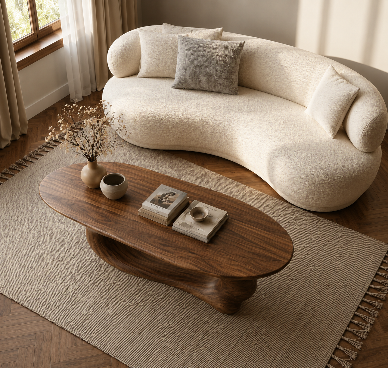 Organic Wave Wood Coffee Table – Sculptural Natural Wood Center Table for Modern Living Room - Livewoodcraft - 8960 - 8