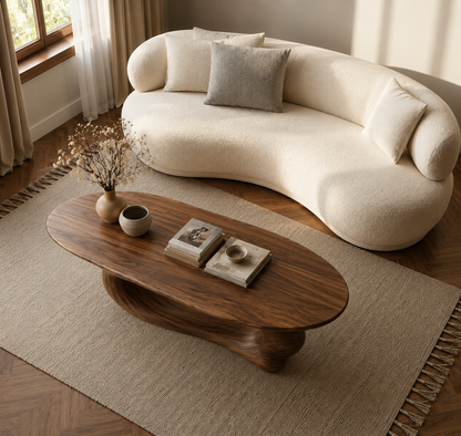 Organic Wave Wood Coffee Table – Sculptural Natural Wood Center Table for Modern Living Room - Livewoodcraft - 8960 - 8