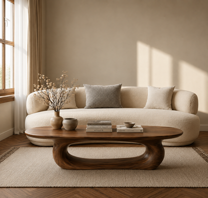 Organic Wave Wood Coffee Table – Sculptural Natural Wood Center Table for Modern Living Room - Livewoodcraft - 8960 - 9