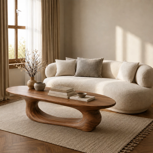 Organic Wave Wood Coffee Table – Sculptural Natural Wood Center Table for Modern Living Room - Livewoodcraft - 8960