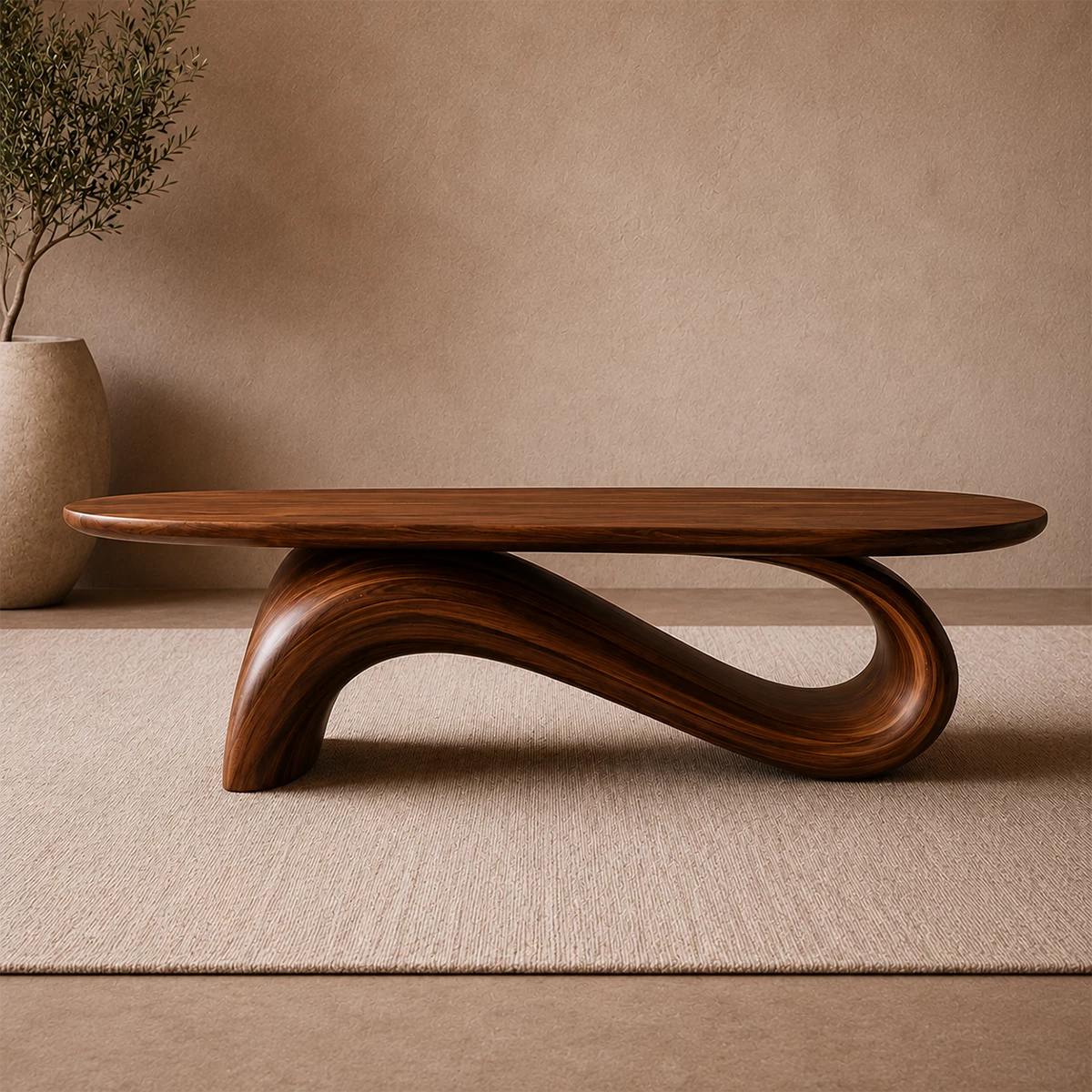 Organic Wave Wood Coffee Table – Sculptural Natural Wood Center Table for Modern Living Room - Livewoodcraft - 9