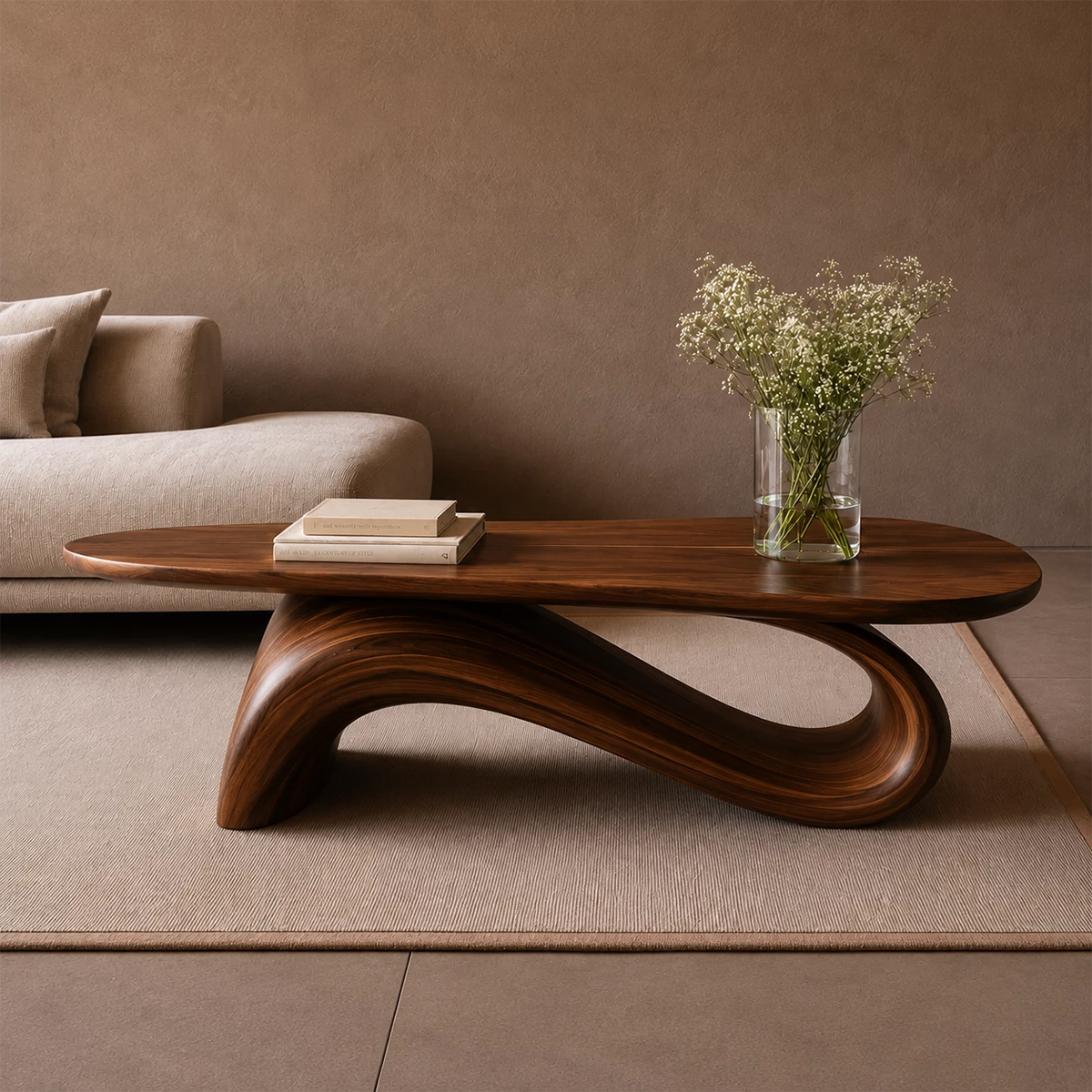 Organic Wave Wood Coffee Table – Sculptural Natural Wood Center Table for Modern Living Room - Livewoodcraft