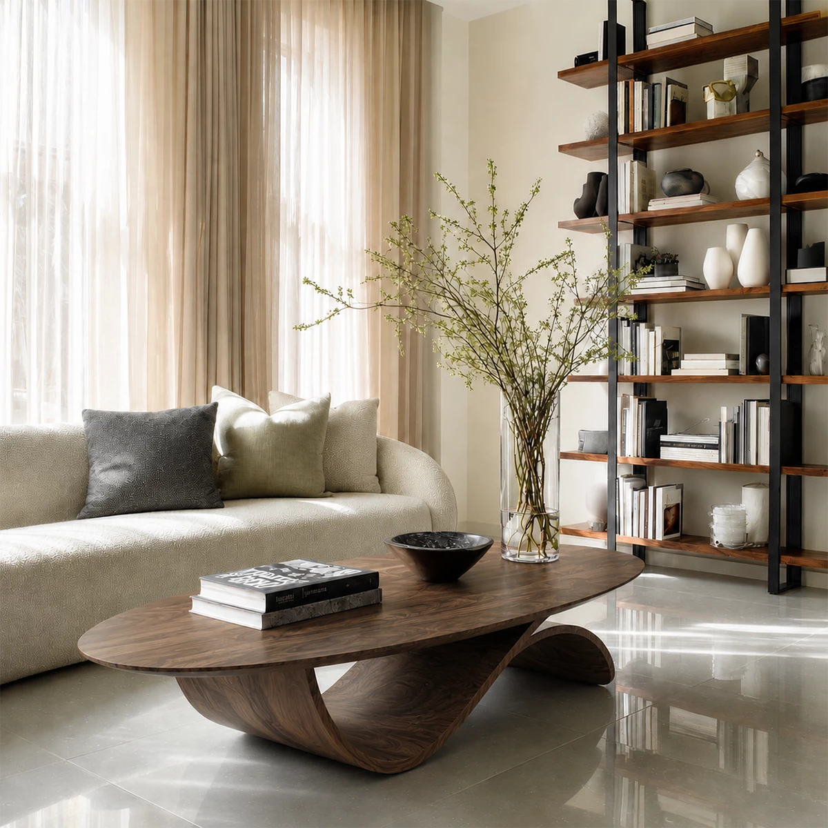 Oval Sculptural Coffee Table Crafted from Natural Solid Wood - Livewoodcraft - 3