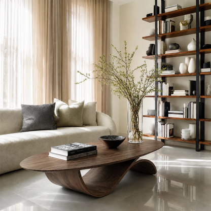 Oval Sculptural Coffee Table Crafted from Natural Solid Wood - Livewoodcraft - 3