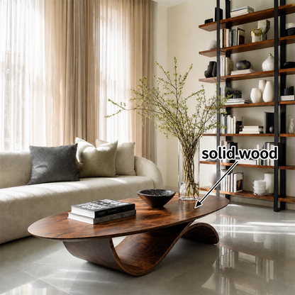 Oval Sculptural Coffee Table Crafted from Natural Solid Wood - Livewoodcraft - 4