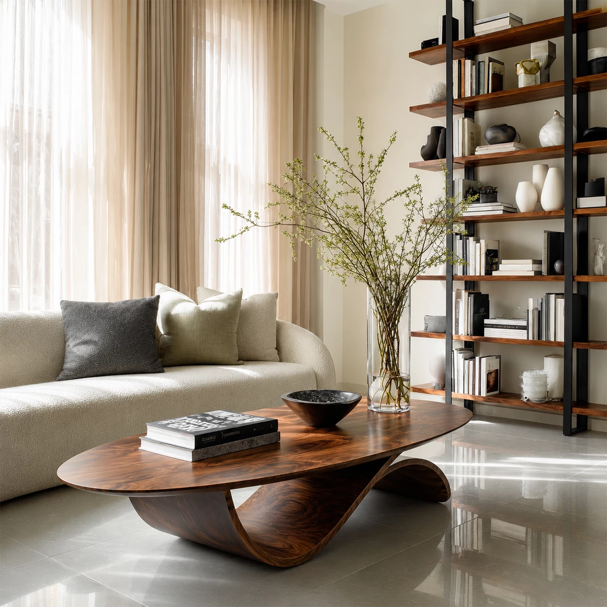 Oval Sculptural Coffee Table Crafted from Natural Solid Wood - Livewoodcraft - 5