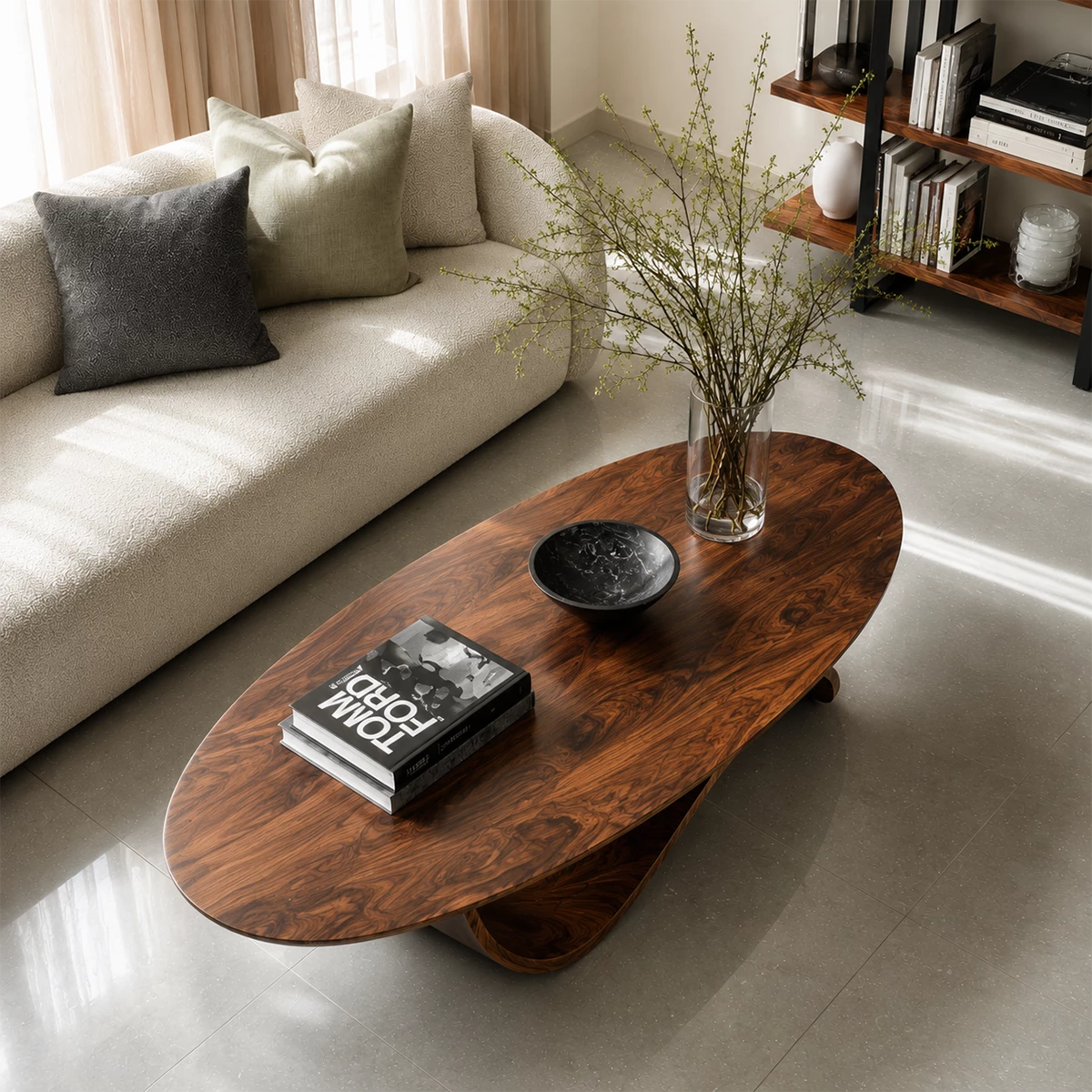 Oval Sculptural Coffee Table Crafted from Natural Solid Wood - Livewoodcraft - 8