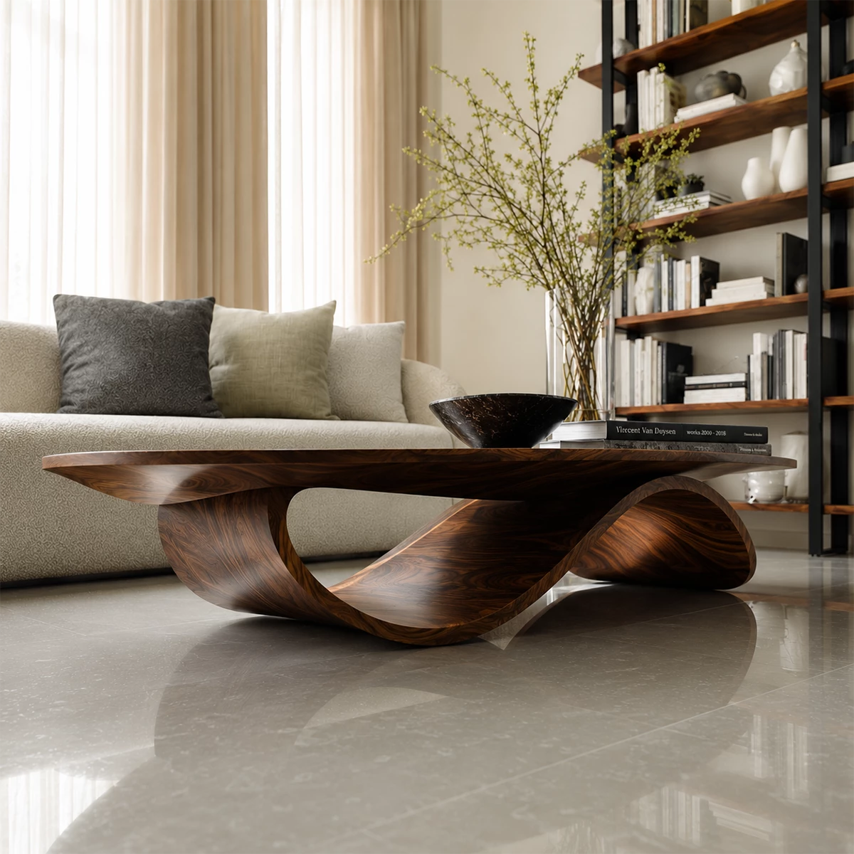 Oval Sculptural Coffee Table Crafted from Natural Solid Wood - Livewoodcraft - 9