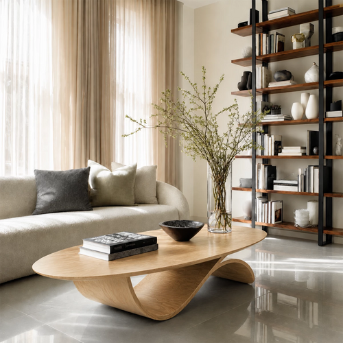 Oval Sculptural Coffee Table Crafted from Natural Solid Wood - Livewoodcraft