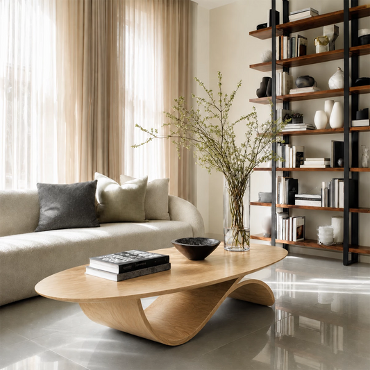 Oval Sculptural Coffee Table Crafted from Natural Solid Wood - Livewoodcraft