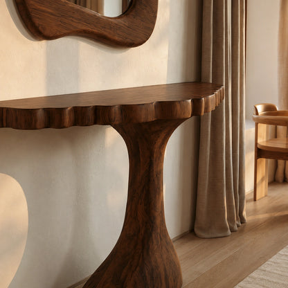 Pedestal Natural Solid Wood Console Table with Sculpted Edge - Livewoodcraft - 5