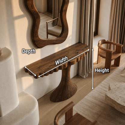 Pedestal Natural Solid Wood Console Table with Sculpted Edge - Livewoodcraft - 9